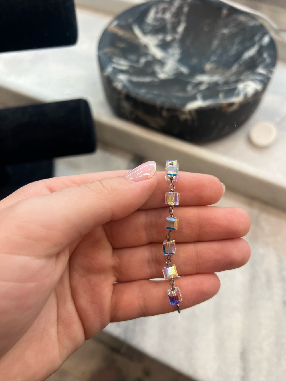 Aurora Crystal Cube Adjustable Silver Bracelet - Iridescent